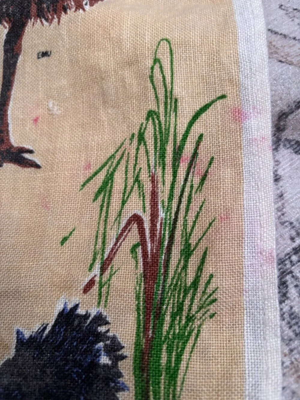 Vintage Western Australia Pure Linen Tea Towel Handprinted Czechoslovakia Flora
